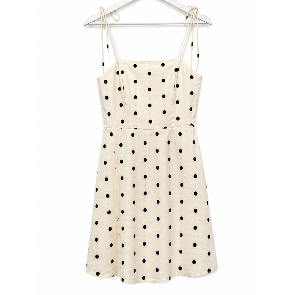 Old Navy Cream & Black Polka Dot Linen Blend Tie Shoulder Mini Dress Size Medium